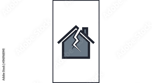 Graphic representation of a damaged residential property, illustrating structural weakness and