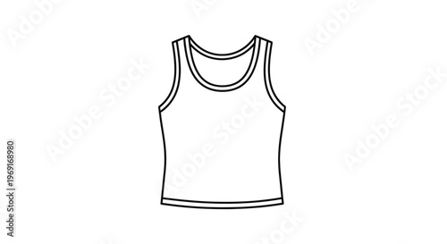 Minimalist line art icon of a classic sleeveless undershirt garment for apparel designs and casual