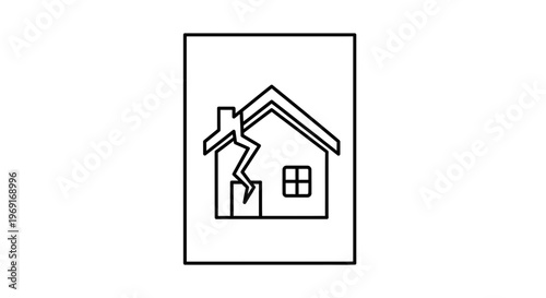 Graphic representation of a damaged house, illustrating structural issues or property decline
