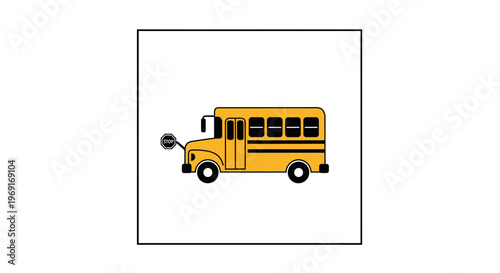 Vibrant yellow school bus illustration featuring an extended stop sign for student safety