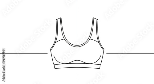 Minimalist black and white line art illustration of an athletic sports bra design for active women