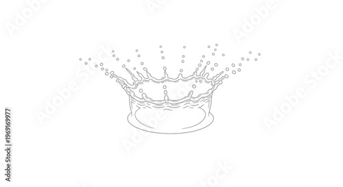 Dynamic water splash crown drawing capturing fluid motion and energetic droplets