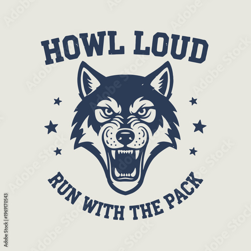 Wolf head with sharp teeth snarling.