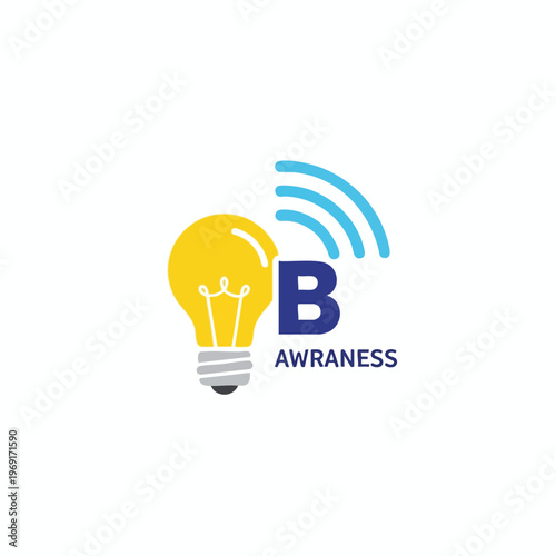 Yellow lightbulb with blue waves and "B AWRANESS" text