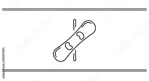 Minimalist black line art icon portraying a snowboard, symbolizing winter sports and alpine