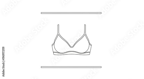 Simple black line art drawing of an essential women's intimate apparel top, a soft cup bra or