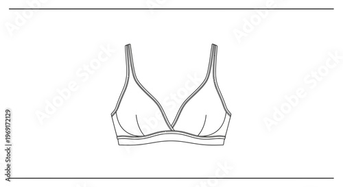 Minimalist technical drawing of a comfortable women's bralette outline design for intimate apparel