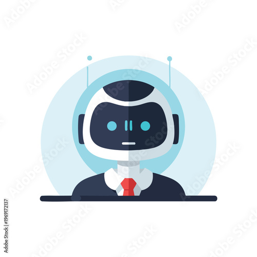 Business robot with suit and tie, blue circular background