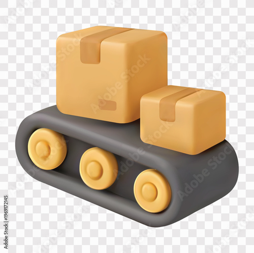 3D icon set | a conveyor belt with packages
