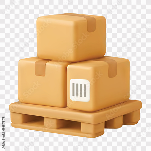Logistics and Warehouse Vector Icon Set | 3D icon set | stacked cardboard boxes on a pallet
