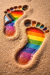 Rainbow Footprints in Sand LGBTQ+ Pride Month Rainbow Icon Set Vector Flat Design Inclusion Diversit