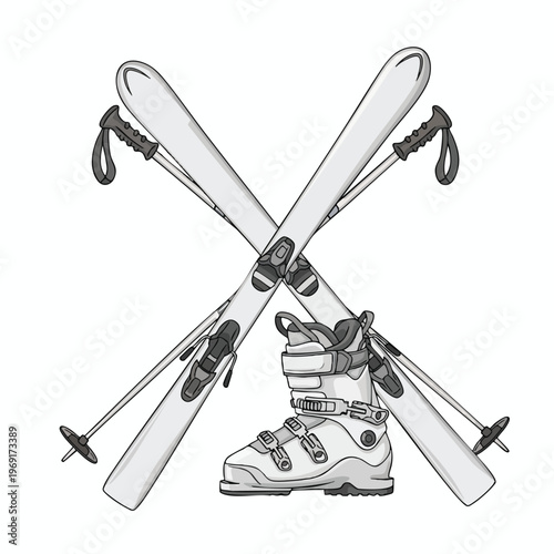 Crossed skis and boot, symbol for winter sports