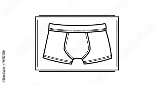 Minimalist black and white outline vector illustration of men's everyday boxer briefs apparel design