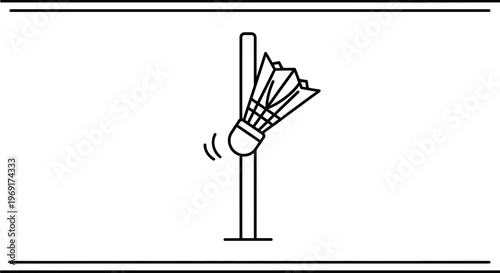 Simple line art icon of a badminton shuttlecock striking a net post during a game