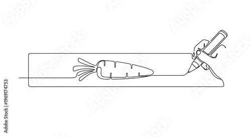 Artistic minimalist continuous line drawing depicting a human hand sketching a fresh healthy