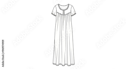 Detailed technical flat sketch of a women's long nightgown design for fashion illustration projects