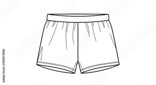 Technical illustration of a pair of casual boxer shorts design template for fashion projects