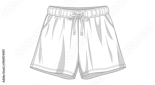 Technical fashion illustration of women's relaxed fit drawstring shorts design template sketch