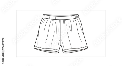 Clean graphic representation of comfortable elastic waist shorts loungewear garment illustration