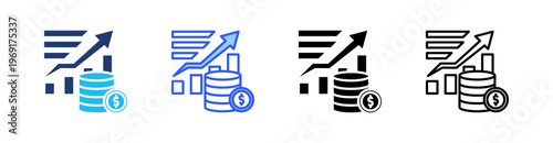 Revenue Growth Multiple Style Icon Set Collection Pack Web Banner Vector 