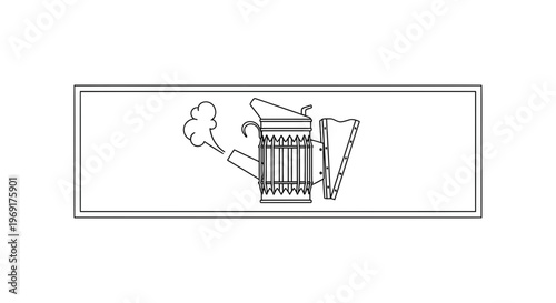 Essential beekeeping tool illustration: a classic smoker generating gentle puff of smoke for hive