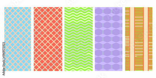 Colorful patterned stripes arranged vertically showcasing diverse geometric designs