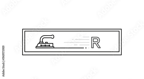Streamlined ironing service symbol with fast-moving iron and registered mark icon
