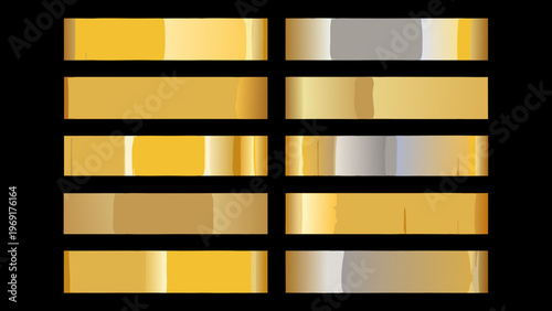 Fotografía Arrangement of golden and silver gradient rectangles on black background