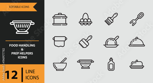 Food handling and prep helpers icons in line style