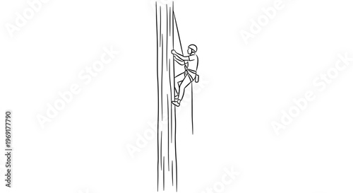 minimalist line drawing depicting a skilled individual participating in a demanding vertical