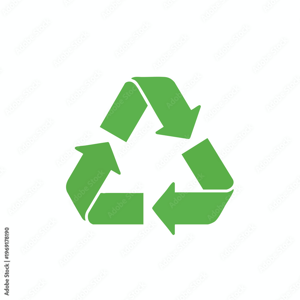 Fototapeta premium Green recycling symbol composed of three chasing arrows forming a triangle