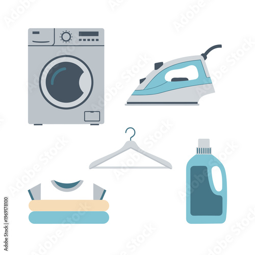 Laundry Room Essentials: Washing Machine, Iron, Hanger, Clothes & Detergent