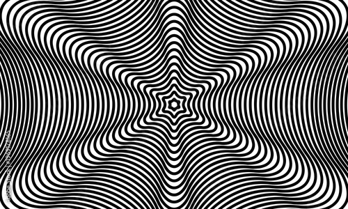 Hypnotic black and white abstract geometric optical illusion background. monochrome psychedelic.