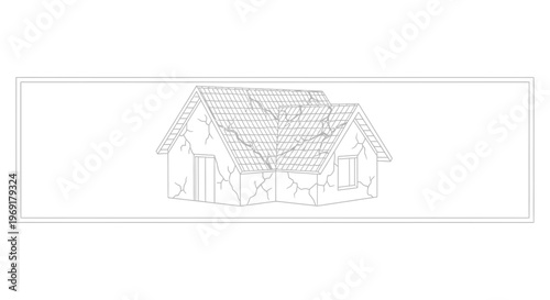 Vector illustration of a dilapidated house with severe cracks, depicting urgent structural damage