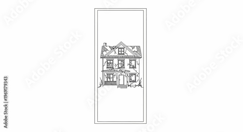Detailed black and white sketch of an abandoned dilapidated house with broken windows and cracked