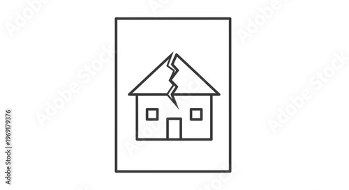 Minimalist icon illustrating a damaged house structure representing housing crisis or family
