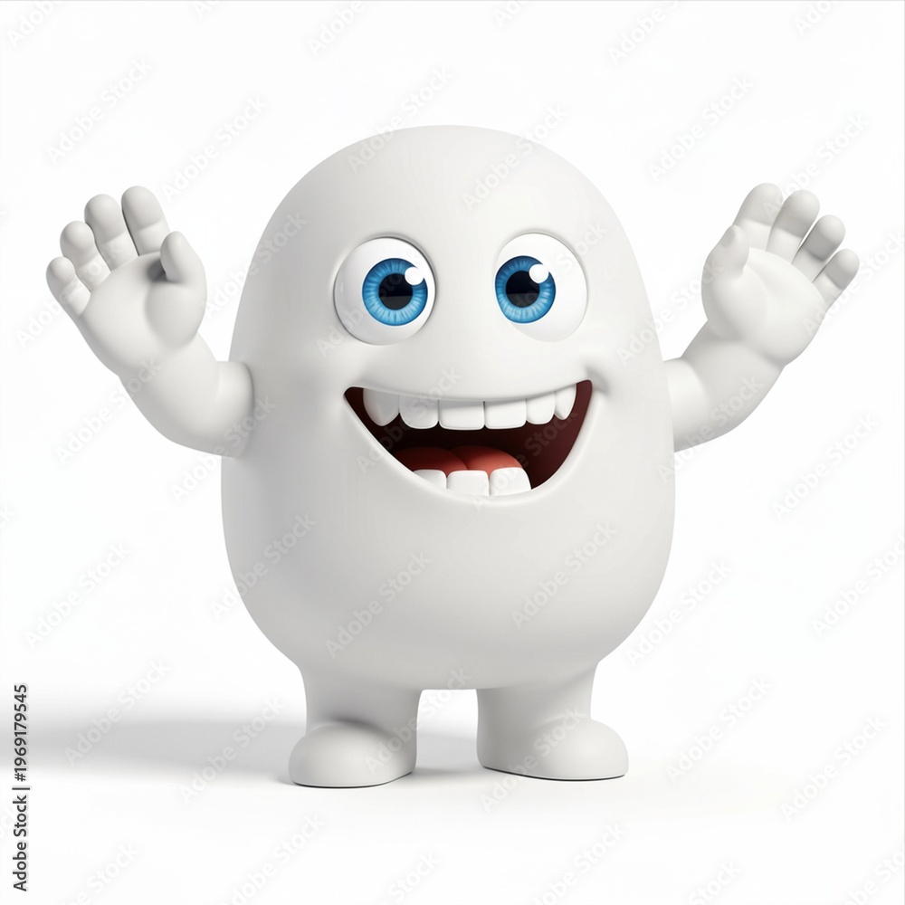 Fototapeta premium Excited White 3D Cartoon Character with Raised Hands