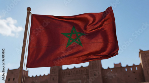 Moroccan flag waving outdoors