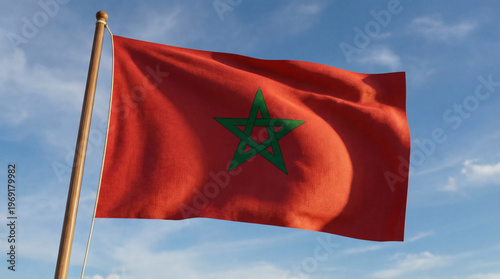 Moroccan flag waving outdoors