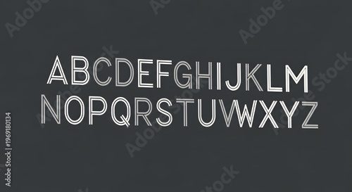 A set of modern and minimal alphabet letters designed with double lines on a dark grey background