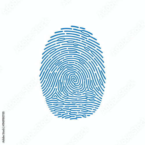 Simplified blue fingerprint graphic on white background, representing identity