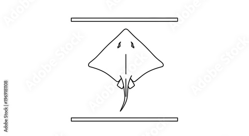 Minimalist black outline drawing of a majestic stingray between two parallel lines showcasing