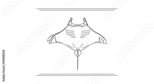 Minimalist line art illustration portraying the graceful essence of a majestic manta ray swimming