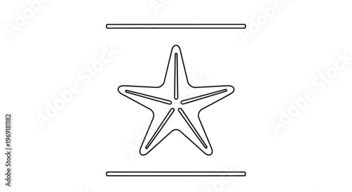 Minimalist single line drawing of a starfish between two horizontal bars vector art