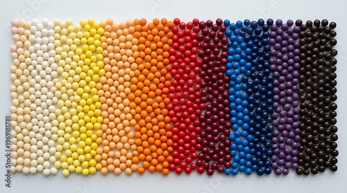 Colorful candy pieces arranged in a smooth gradient pattern from light to dark tones, creating a bright and playful visual background.