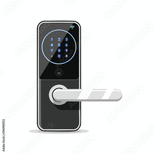 Sleek black smart door lock with illuminated keypad, lever, and Wi-Fi indicator