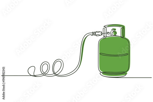 Single line drawing of a green propane tank with connected regulator