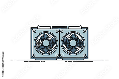 Illustration of a vintage dual cassette player with twin speakers