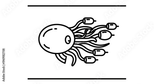 Abstract cellular design with numerous filament connections in a clean line art style icon