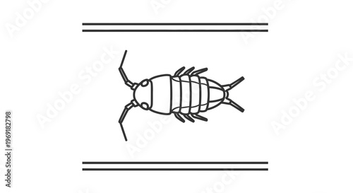 Minimalist black outline vector drawing of a terrestrial crustacean often found indoors or garden